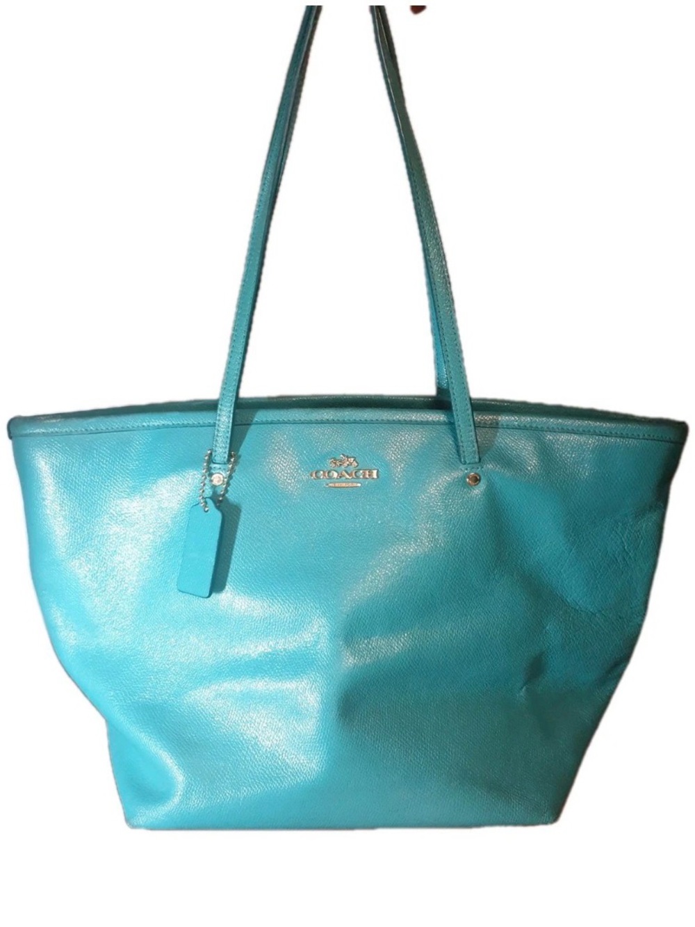 Coach Turquoise Leather Tote Bag - Bright Teal Shoulder Tote